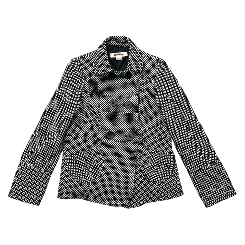 Hydraulic Womens Peacoat Large Black White Wool Blend Double Breasted Jacket